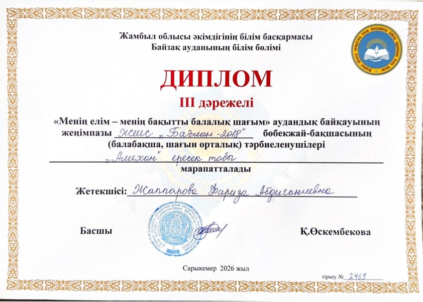 "МЕНІҢ ЕЛІМ - МЕНІҢ БАҚЫТТЫ БАЛАЛЫҚ ШЫҒЫМ"